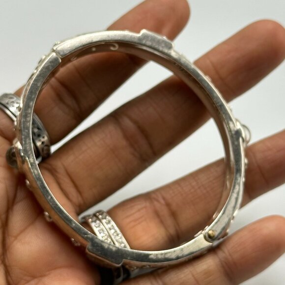 Brighton Bangle Bracelet Silver Tone Life's Pleasures Hammered Crystal Accents - Picture 11 of 14